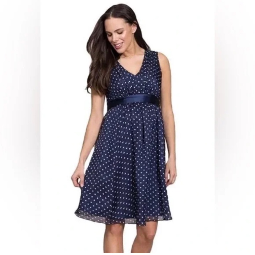 Hello MIZ Navy and White Polka Dot Midi maternity Dress size Large